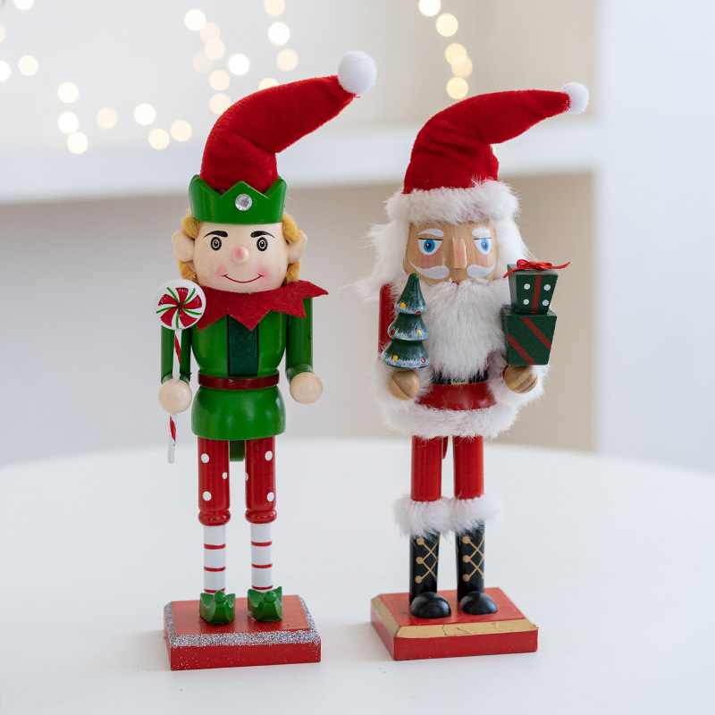 Nutcracker Figurine - 木製くるみ割り人形の兵士,エルフの老人,ワインキャビネットの装飾,ヨーロッパスタイル,27cm,新品