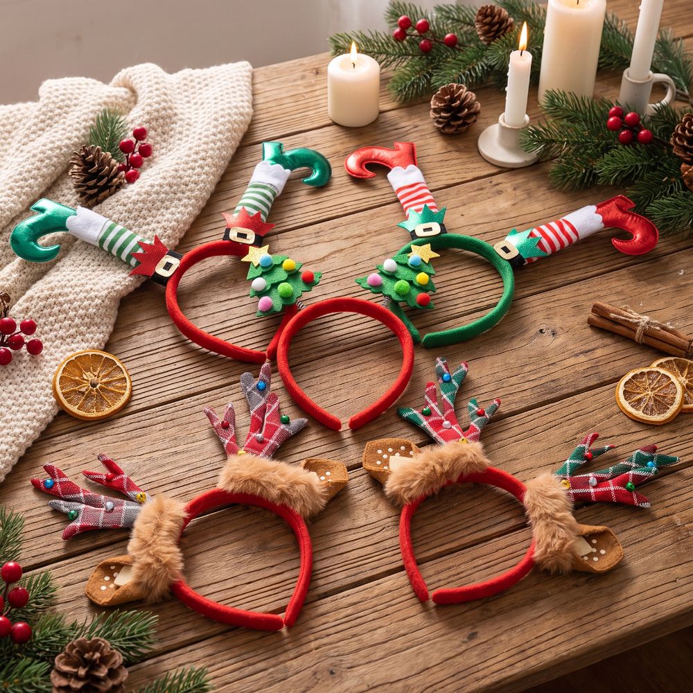 Reindeer Antlers Headband - クリスマスデザインの角型ヘアバンド 1個入り。子供向けのユニークな装飾ヘアアクセサリーセット。