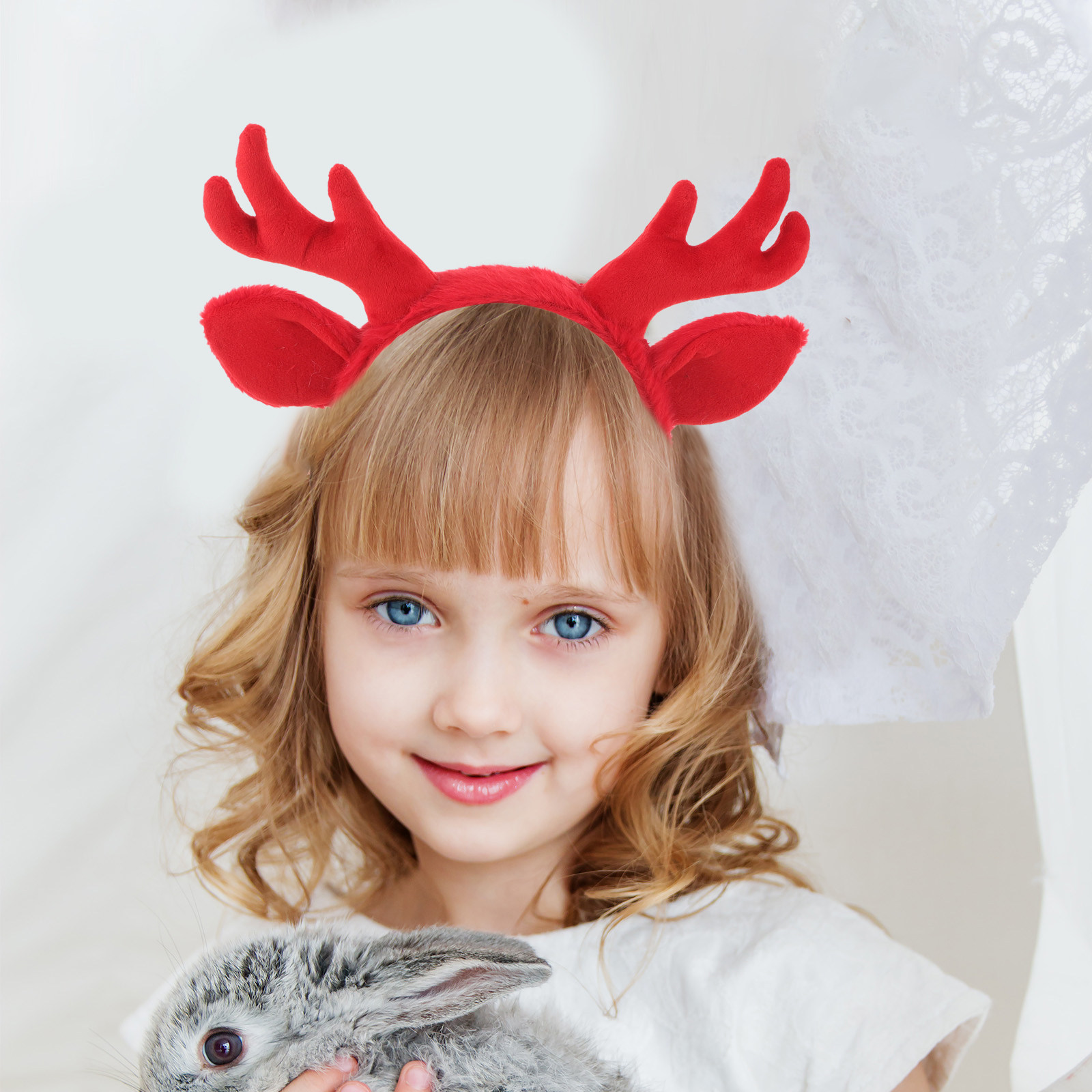 Reindeer Antlers Headband - お祭り気分を盛り上げるクリスマス柄のトナカイの角のヘアバンド。伸縮性があり、パーティーやパレード、自宅でのクリスマスのお祝いに最適。トナカイの耳の形をしたヘアアクセサリー。