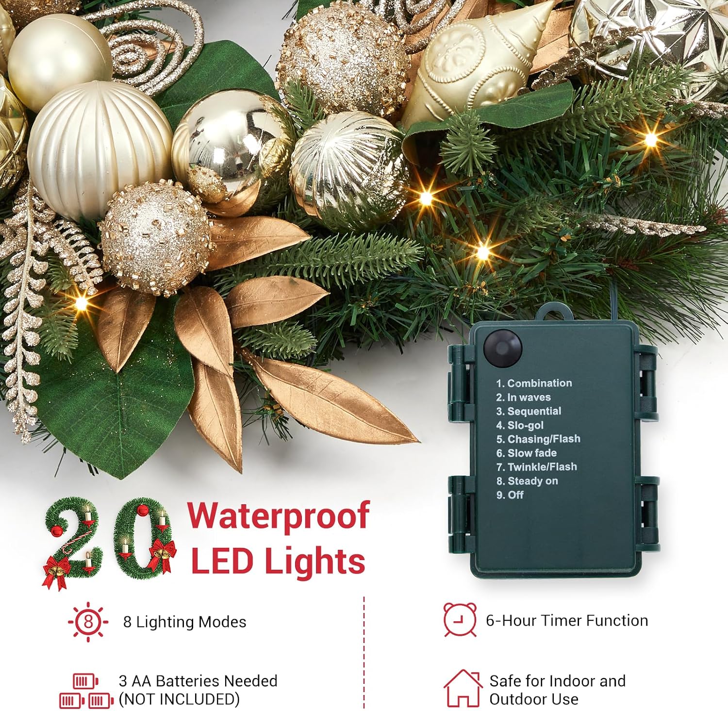 ガーヴィー 24インチ クリスマスリース。20個のLEDライ - Led Fairy String Lights のレビューと価格