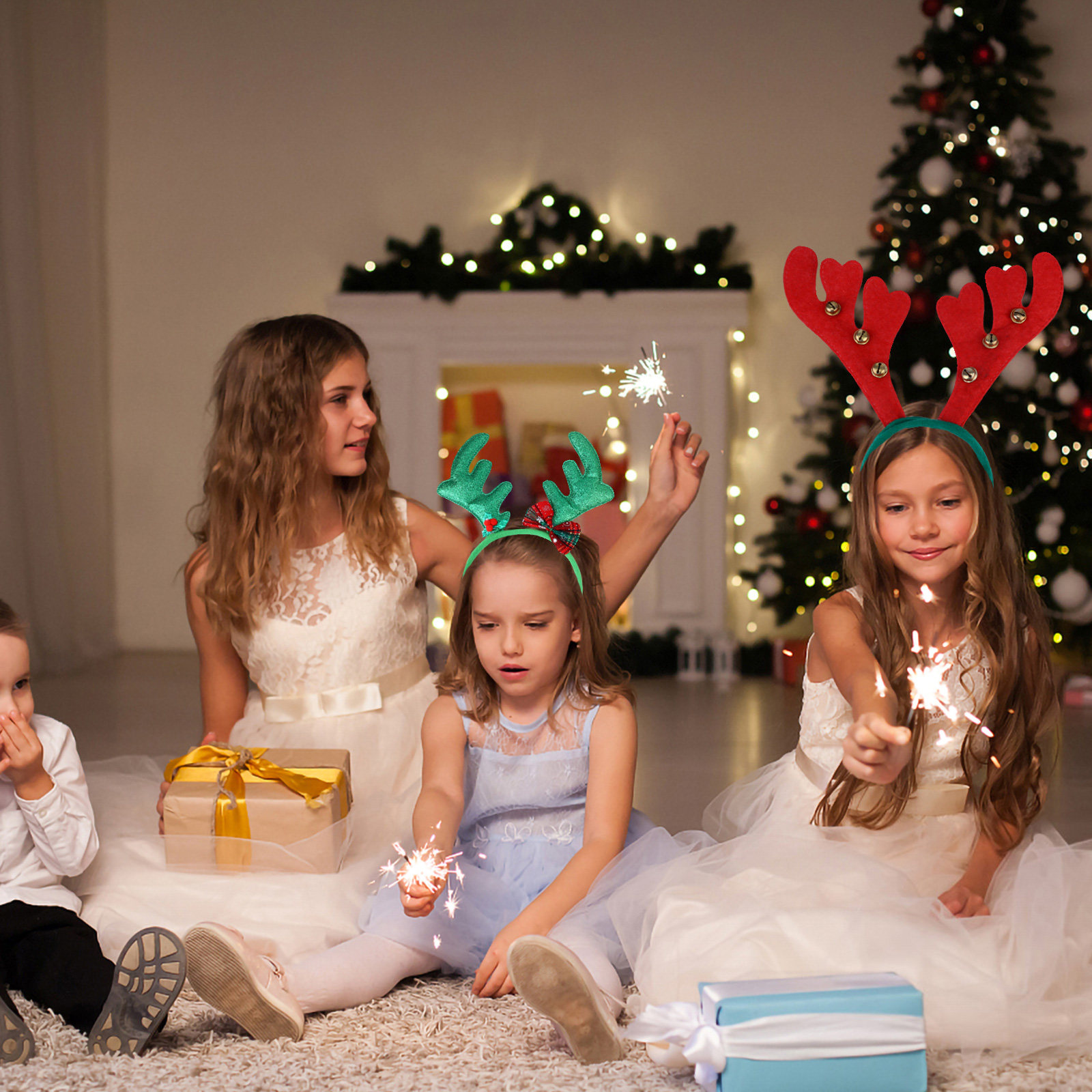 8個入り、角のついたヘッドドレス、ピンク色のヘアバンド、かわ - Reindeer Antlers Headband のレビューと価格