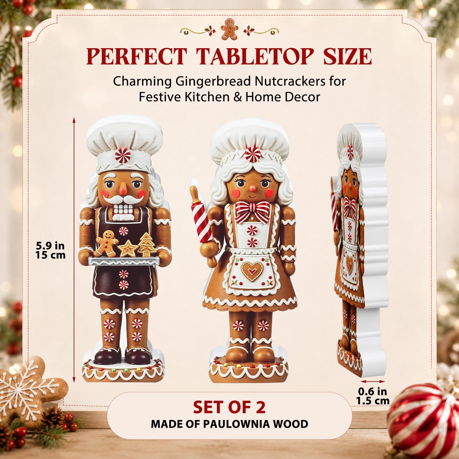木製のクリスマスオーナメント2点セット - クリスマスギフト - Nutcracker Figurine のレビューと価格