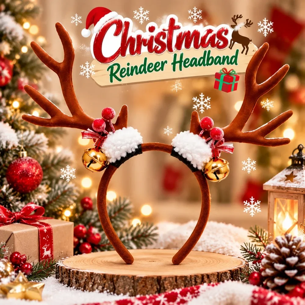 トナカイの角が付いたクリスマスヘアバンド。ベルが付いており、 - Reindeer Antlers Headband のレビューと価格