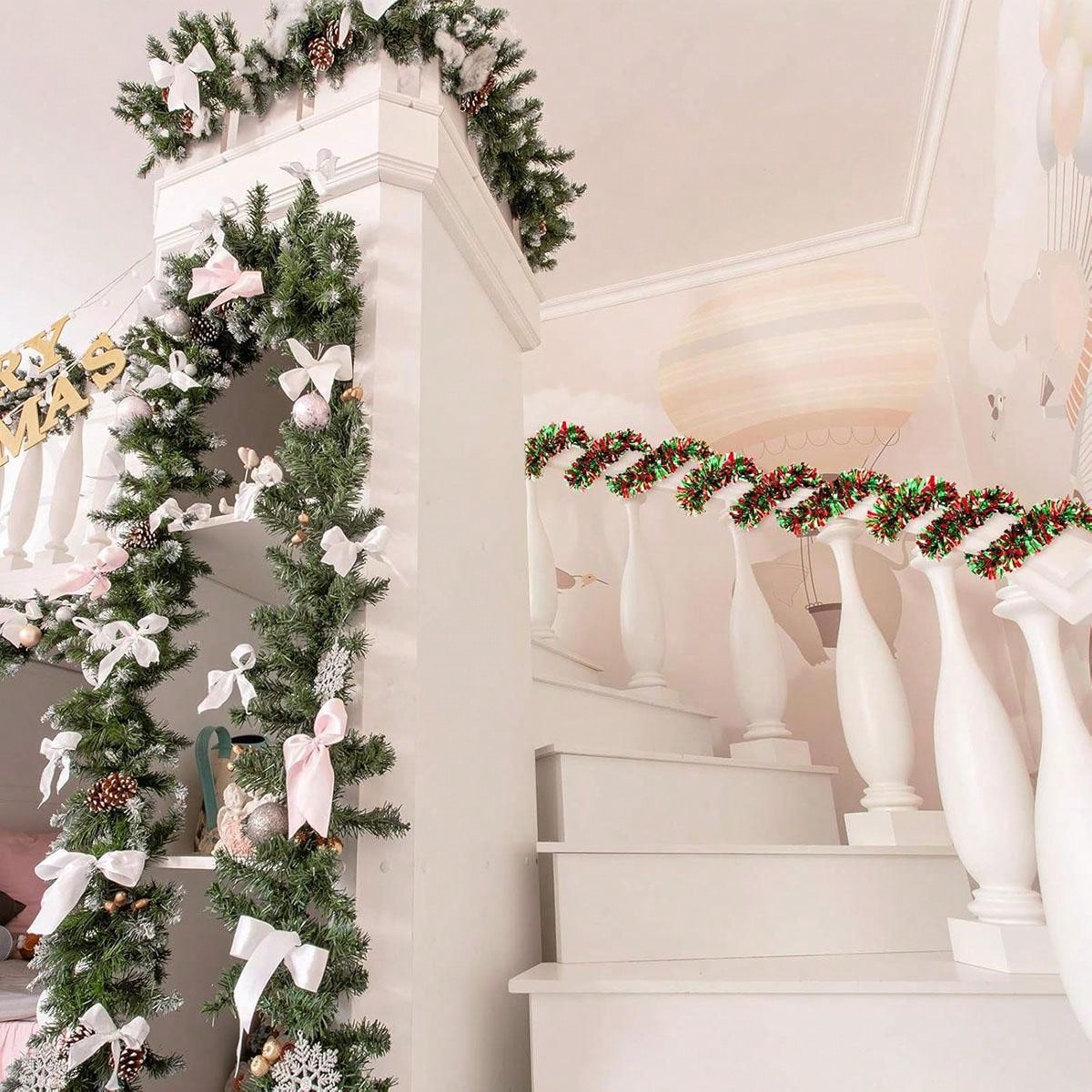 クリスマスガーランド装飾品。赤と緑のクリスマスツリーガーラン - Tinsel Garland Decoration のレビューと価格