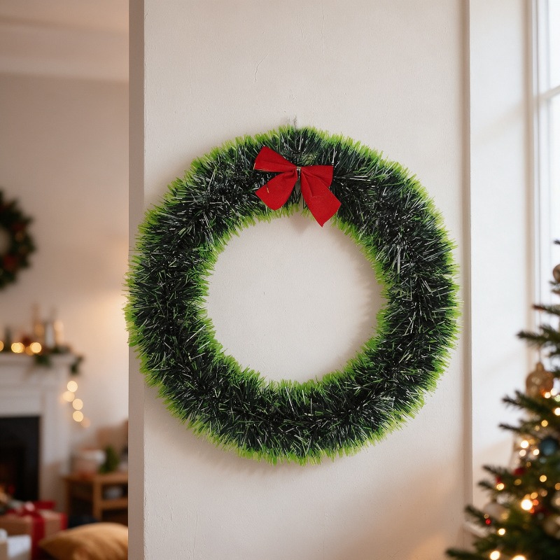 シンプルなキラキラ装飾のクリスマスリース。赤と緑のツートンカ - Tinsel Garland Decoration のレビューと価格