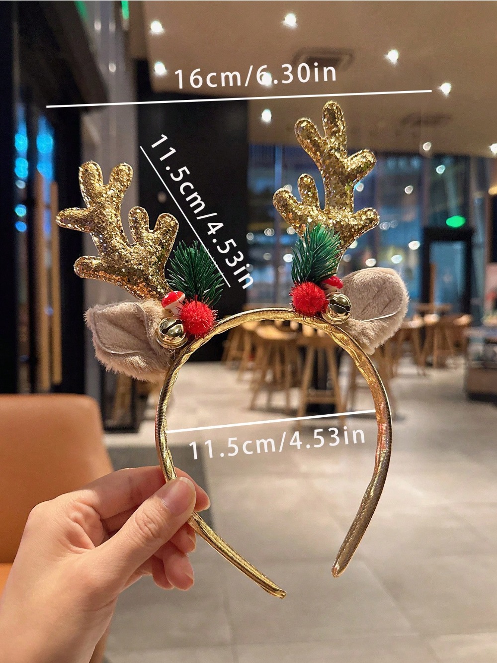 1pc ゴールドスパンコールキノコクリスマスヘッドバンドビッ - Reindeer Antlers Headband のレビューと価格