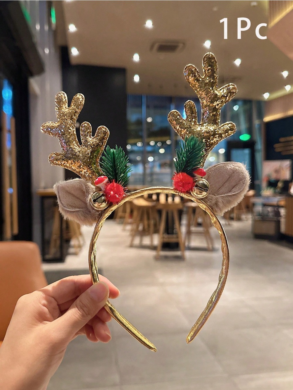 1pc ゴールドスパンコールキノコクリスマスヘッドバンドビッ - Reindeer Antlers Headband のレビューと価格