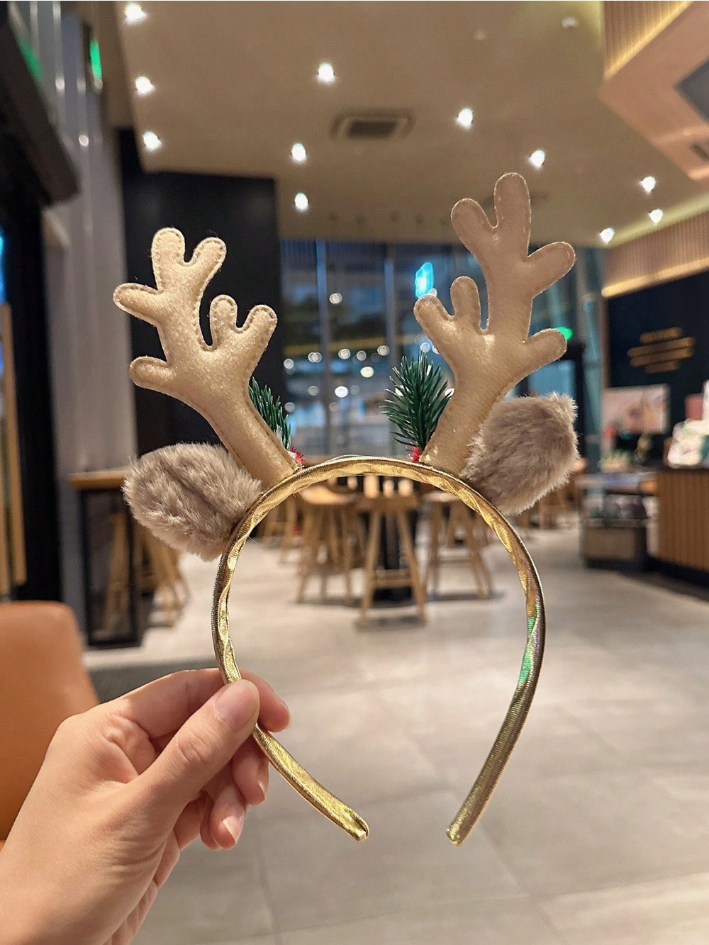 1pc ゴールドスパンコールキノコクリスマスヘッドバンドビッ - Reindeer Antlers Headband のレビューと価格