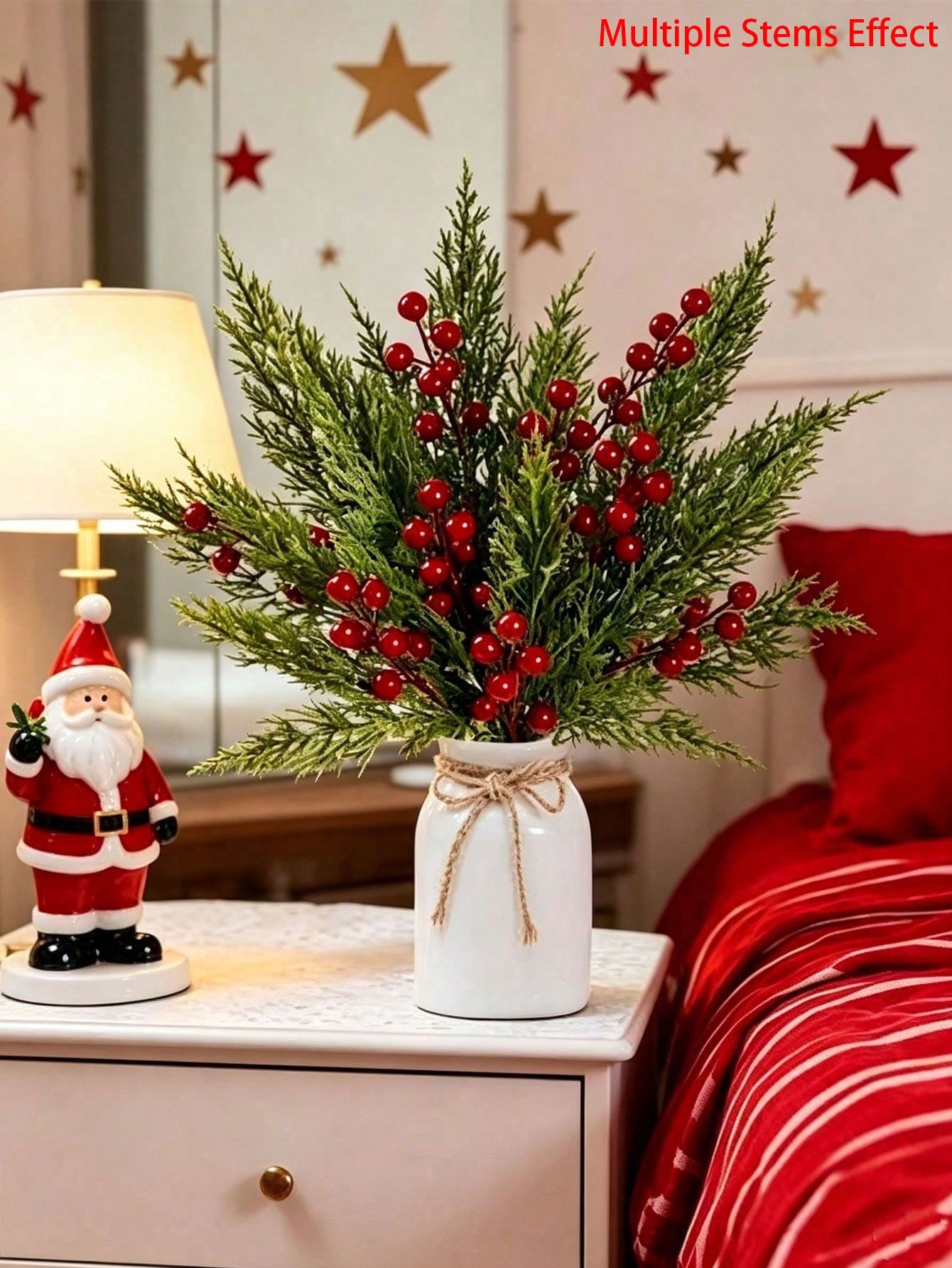 赤い実がついた人工の松の枝20本セット。クリスマスツリーの飾 - Christmas Tree Artificial のレビューと価格